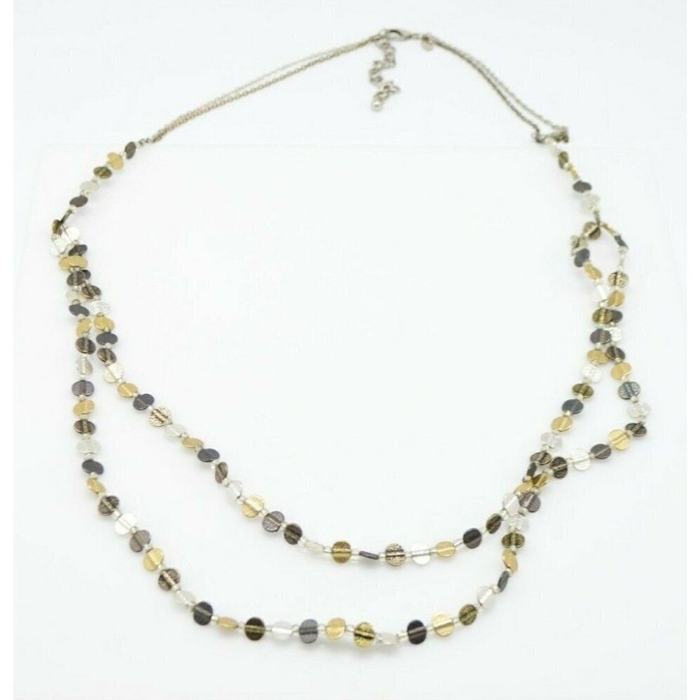 Chico's Silver Graphite Gold Tone Disc Multi-Strand Necklace